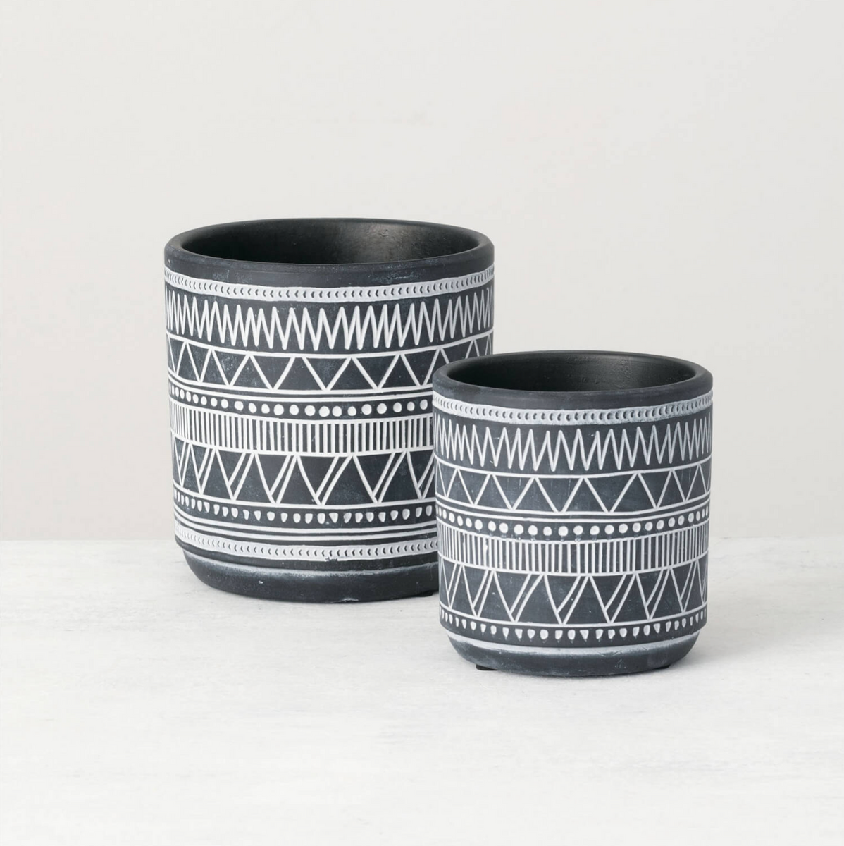 black and white ceramic plant pot Aztec Printed Pot – Bog Road Designs