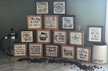 Load image into Gallery viewer, Sponsored by Coffee Sign, Kitchen Decor, Funny Coffee Quote, Small Wood Signs, Bog Road Designs