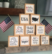 Load image into Gallery viewer, Stars and Stripes, 4th of July Sign, Independence Day Decor, American Flag Sign, USA Wood Sign, Small Wood Signs, Bog Road Designs