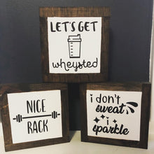 Load image into Gallery viewer, Muscles &amp; Mascara, Small Wood Signs, Workout Decor, Fitness Humor, Home Gym, Bog Road Designs