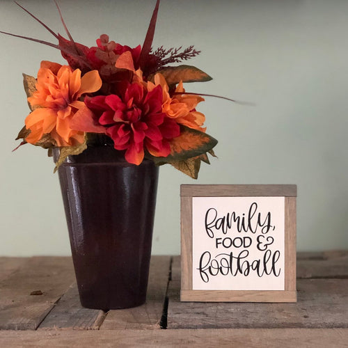 Family Food Football, Small Wood Sign, Tiered Tray Decor, Fall Home Decor, Bog Road Designs