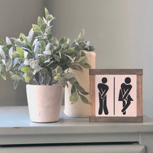 Load image into Gallery viewer, Restroom Symbol Sign, Bathroom Home Decor, Tiered Tray Decor, Funny Bathroom Sign, Small Wood Signs, Bog Road Designs
