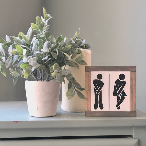 Restroom Symbol Sign, Bathroom Home Decor, Tiered Tray Decor, Funny Bathroom Sign, Small Wood Signs, Bog Road Designs