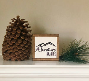 Adventure Awaits Sign, Inspirational Home Decor, Uplifting Gift, Small Wood Signs, Bog Road Designs