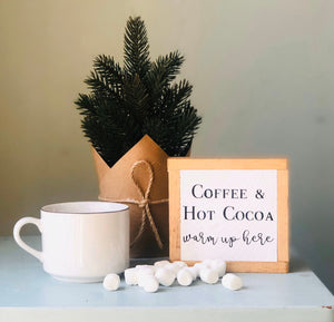 Coffee & Cocoa Sign, Winter Home Decor, Holiday Tiered Tray Decor, Christmas Wood Sign, Small Wood Sign, Bog Road Designs