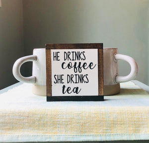 Coffee Tea Sign, Anniversary Gift, Kitchen Home Decor, Spouse Present, Small Wood Sign, Bog Road Designs