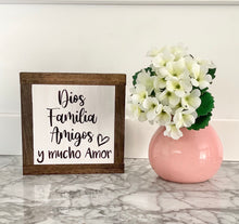 Load image into Gallery viewer, Dios Familia Amigos Sign, God Family Friends Sign, Hispanic Home Decor, Small Wood Signs, Bog Road Designs