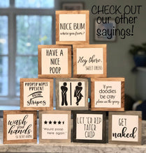 Load image into Gallery viewer, Proper Wipes Sign, Funny Bathroom Sign, Restroom Home Decor, Bathroom Gift, Small Wood Sign